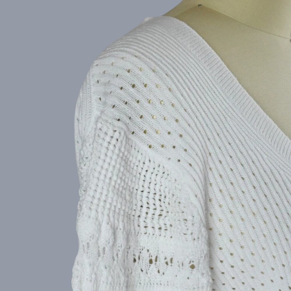 ELIE TAHARI NOVELTY STITCH WHITE COTTON SWEATER - Picture 3 of 9